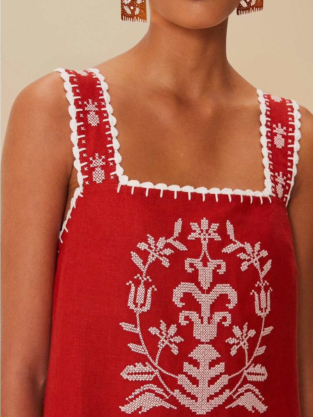 NWT FARM Rio Red Tropical Cross Stitch
Embroidered Midi Dress - Size XL - Picture 4 of 15